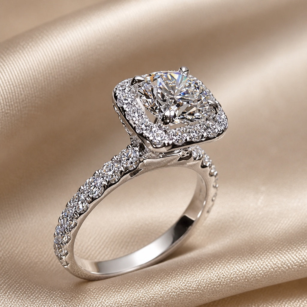 Anillo Plateado con Cristales Incrustados