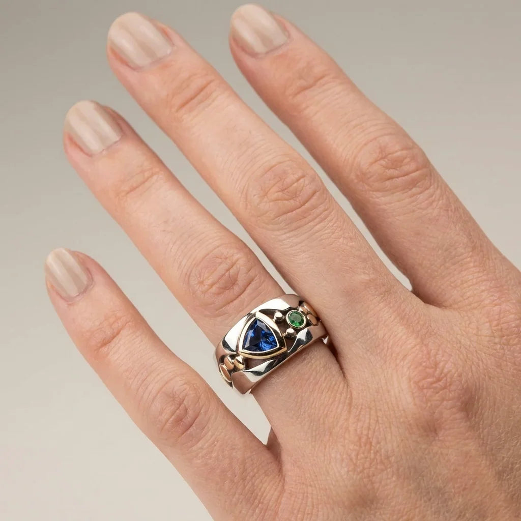 Anillo Bicolor con Cristal Azul