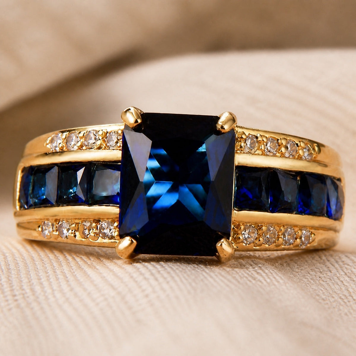 Anillo Pétalos con Cristal Azul
