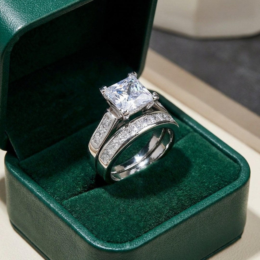 Set de Anillos de Promesa con Cristales