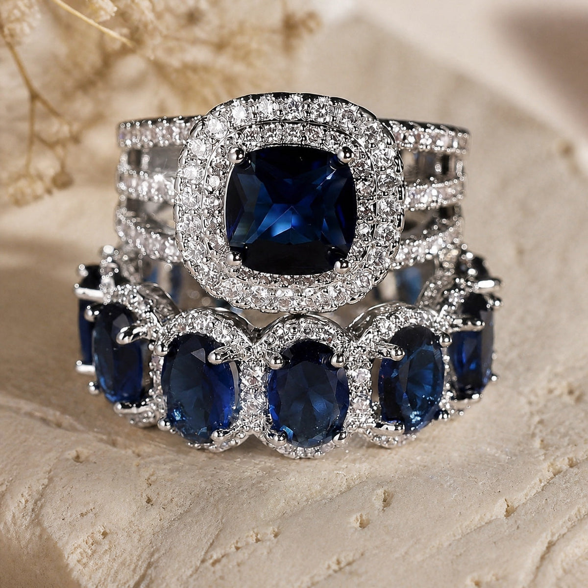 Set de Anillos Apilables Halo Azul
