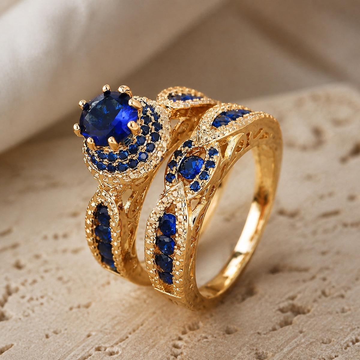 Set de Anillos Victoria con Cristal Azul
