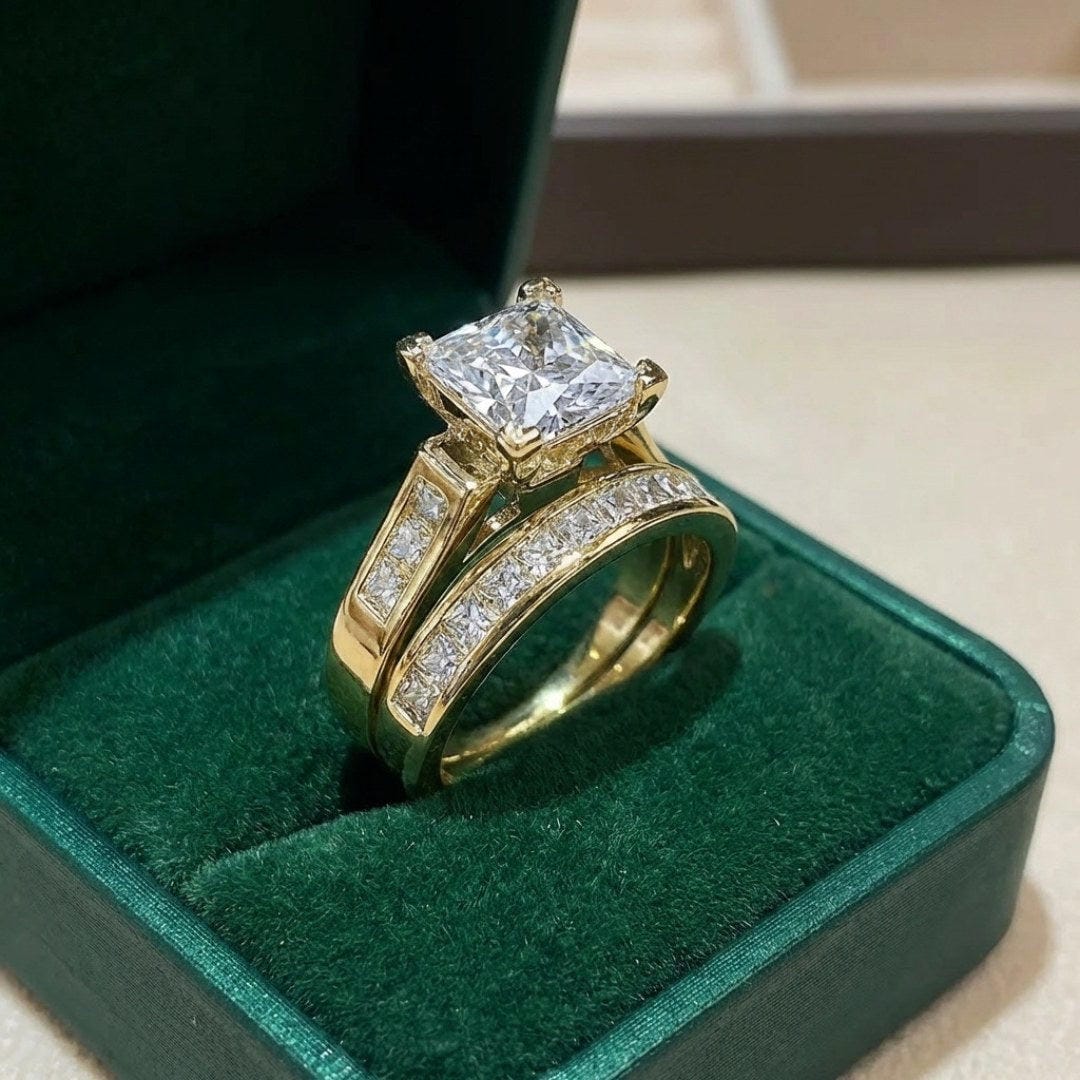 Set de Anillos de Promesa con Cristales