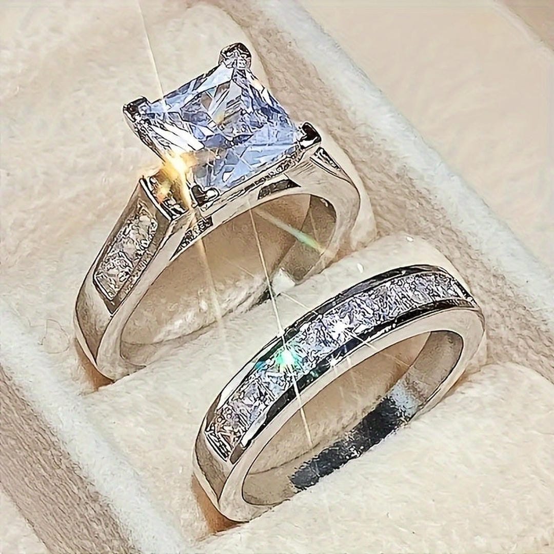 Set de Anillos de Promesa con Cristales