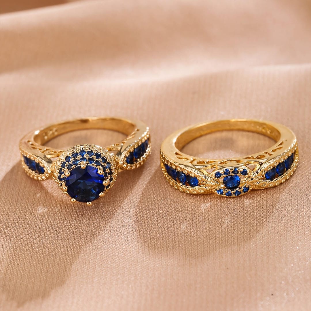Set de Anillos Victoria con Cristal Azul