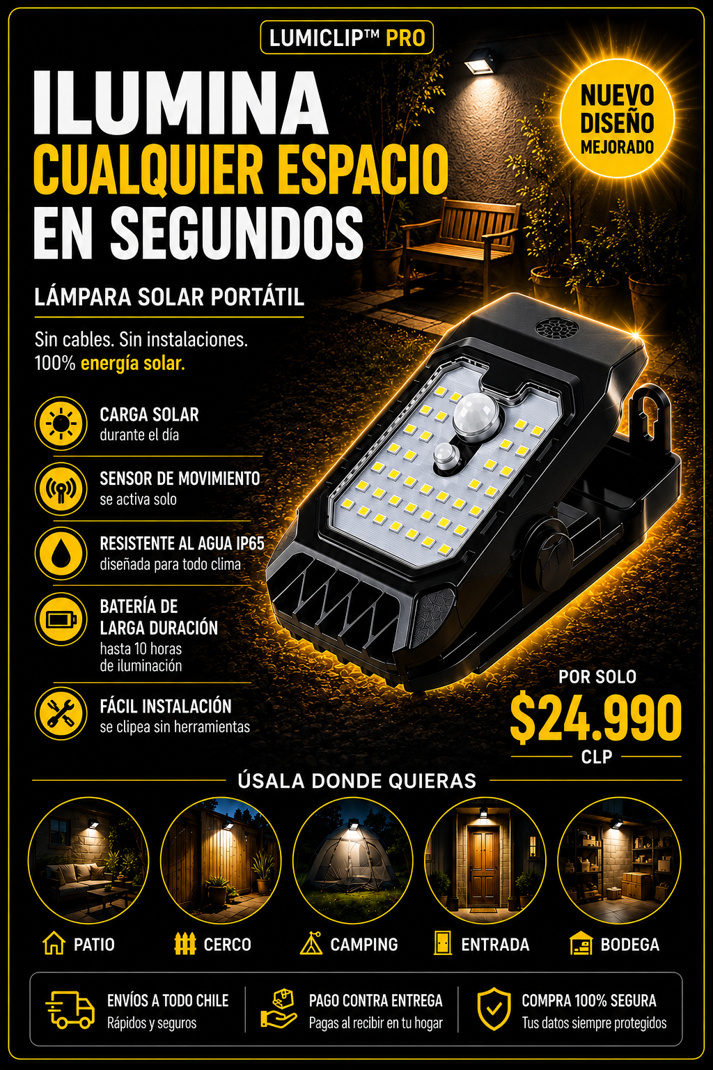 LumiClip™ Pro- Luz Solar con Clip Resistente al Agua
