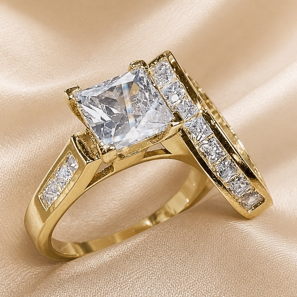 Set de Anillos con Cristal Cuadrado