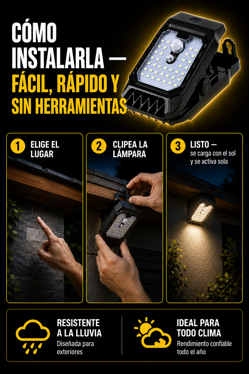 LumiClip™ Pro- Luz Solar con Clip Resistente al Agua