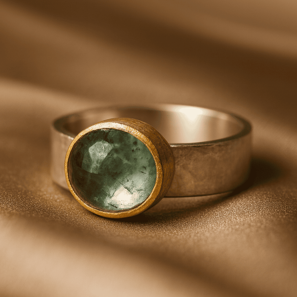 Anillo Vintage con Piedra Verde Redonda