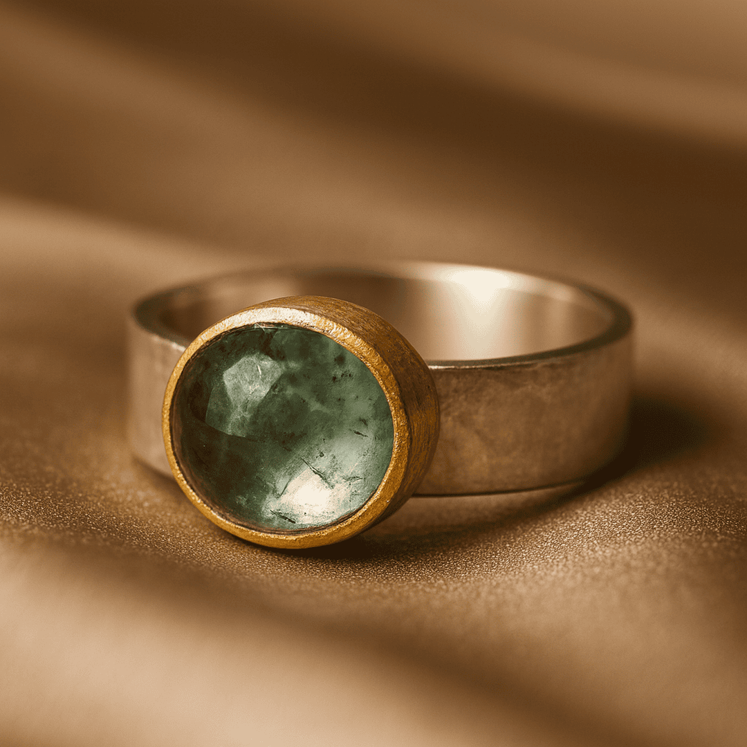 Anillo Vintage con Piedra Verde Redonda
