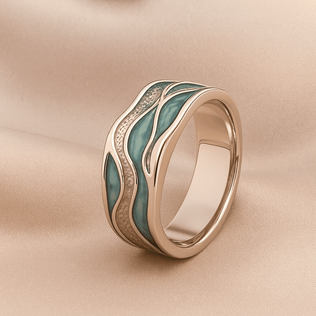 Anillo Ola Plateado con Piedra Turquesa
