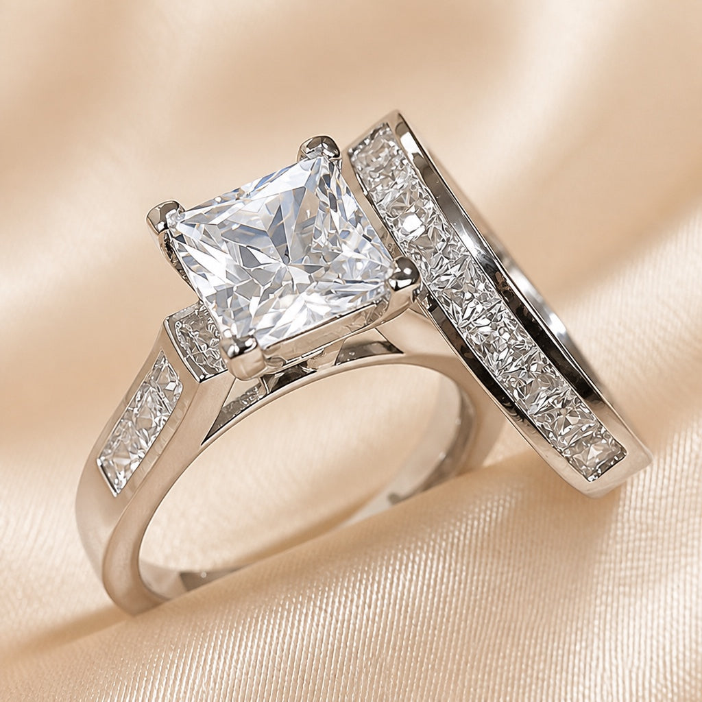 Set de Anillos con Cristal Cuadrado