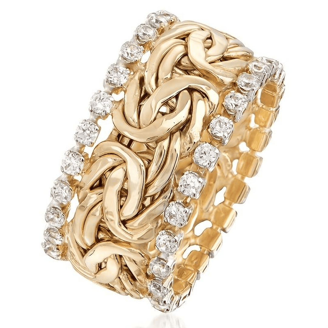 Anillo Trenzado Dorado con Cristales